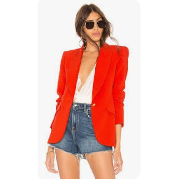 L'AGENCE Red Chamberlain Bold Red Blazer Single Breasted - Size 2 - Picture 5 of 10